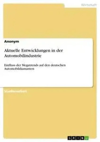 Anonym | Aktuelle Entwicklungen In Der Automobilindustrie | Taschenbuch (2019)-image