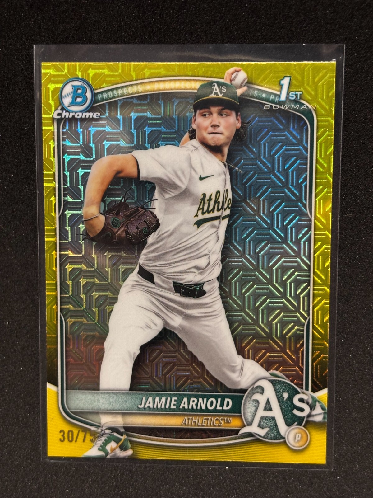 2025 Bowman Draft Chrome Jamie Arnold 1st Yellow Mojo Refractor - #/75 A's