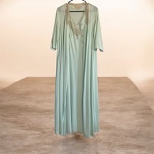 VTG Vanity Fair Peignoir lingerie set size PTE Green nightgown set maxi length