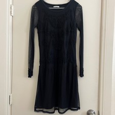 Promod Sheer Mesh Embroidered Beaded Dress XS Gothic Fairy Grunge Y2K Drop Waist