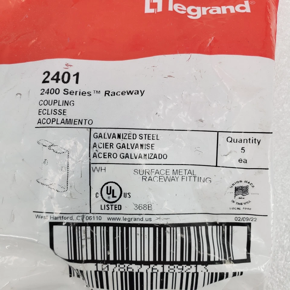 ( QTY : 6 Packs ) Wiremold Legrand 2410 Coupling 2400 Series Raceway 30 Total - Image 3 of 4