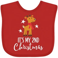Inktastic My 2nd Christmas Reindeer Childs Baby Bib Second Deer Toddler Boys