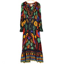 Farm Rio Maxi Dress Anthro Georgette Floral Crochet Festival Resort 100% Viscose