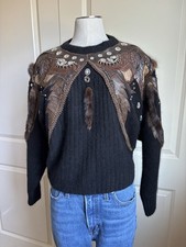 Vintage One of A Kind EREZ Lambswool/Angora With Leather Embellishments Sweater