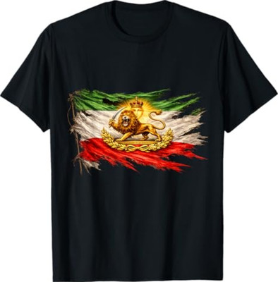 Iran Flag with Lion and Sun Emblem, Vintage Persian Heritage T-Shirt