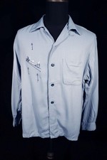 Vintage National 1950's Powder Blue Rayon Gabardine Shirt Size Large Exc Cond