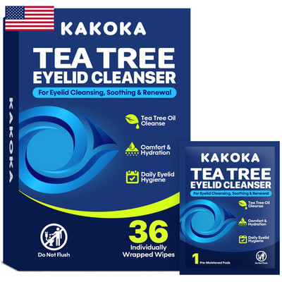 Kakoka Eyelid Wipes 36 Count Natural Tea Tree Oil Individually Wrapped Eyelid