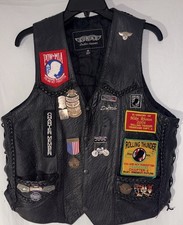 Vtg Mens Medium Unik Leather Motorcycle Vest With Patch  Pins
