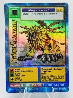 mega digimon cards SaberLeomon Mega Level Digimon 1999 Bandai Holo Foil #ST-34 HP