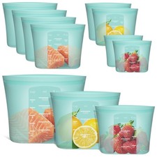 Reusable Food Bags, 8 Pack 100 Silicone Food Storage Bags Stand Up Zip Lock ...