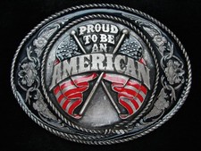 PB15121 NOS VINTAGE 1991 PROUD TO BE AN AMERICAN PATRIOTIC SISKIYOU BUCKLE