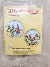 Vintage Bucilla Needlecraft Kit Dutch Vignettes Two 14x14 Windmill Crewel 1970  s