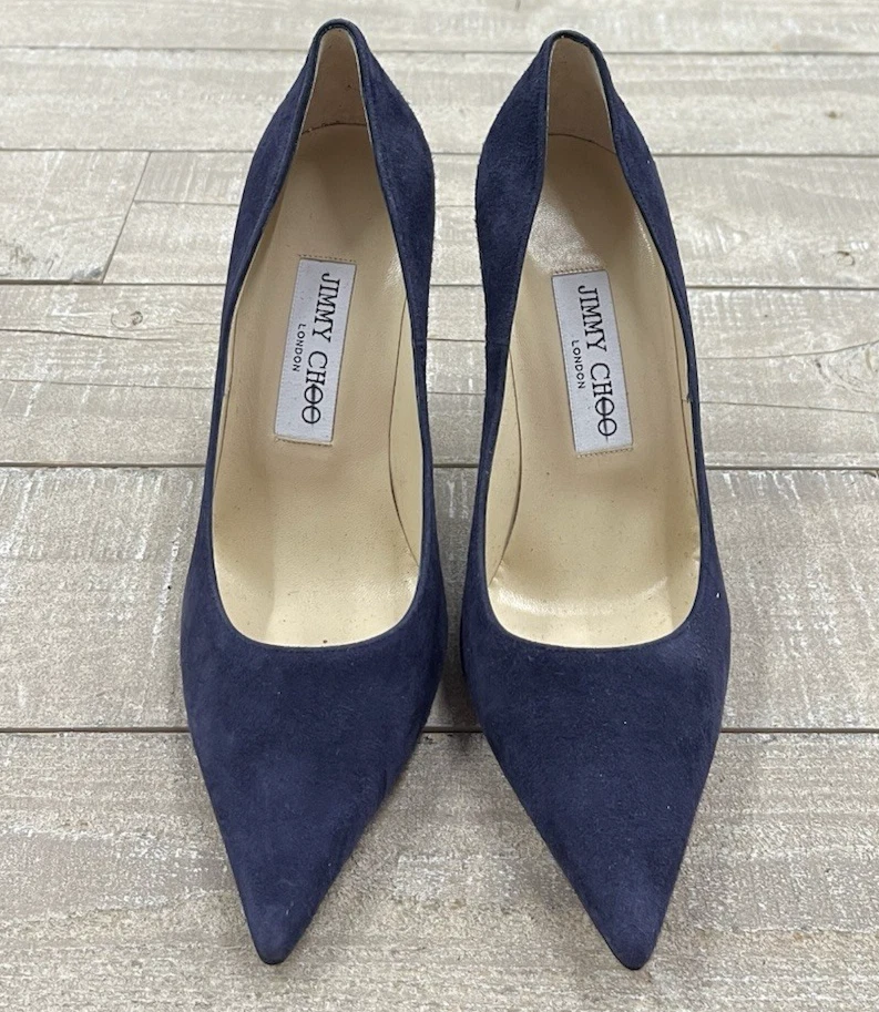 New Jimmy Choo Romy 85mm Suede Pump Heels In Navy Size: 35.5 (US 5.5) - Image 2 of 4