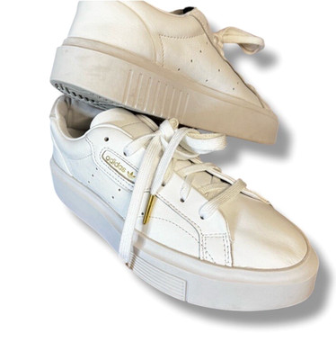 Adidas Sleek White Gold Leather Basic Casual Sneakers Womens 7