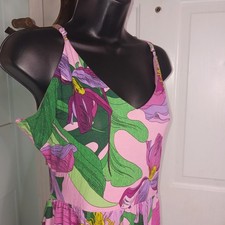 EXPRESS Floral Maxi Dress Sleeveless Cut out back Boho Lavender Pink Green LARGE