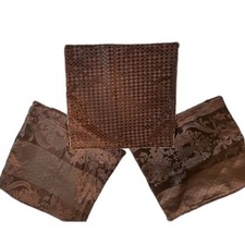 3 Pillow Covers 17x17 Brown Damask Textured Dots Quiet Luxury Classic Decor