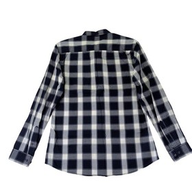 NUON Mens Large Navy Blue White Plaid Button Down Shirt 100% Cotton Long Sleeve