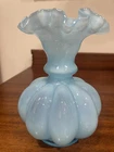 Vtg Fenton Light Aqua Blue Melon Vase Ruffled  Crimped Edge. READ