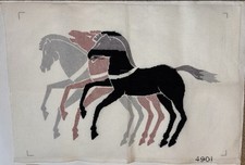 Vintage Needlepoint 1970s Three Running Horses Partially Completed