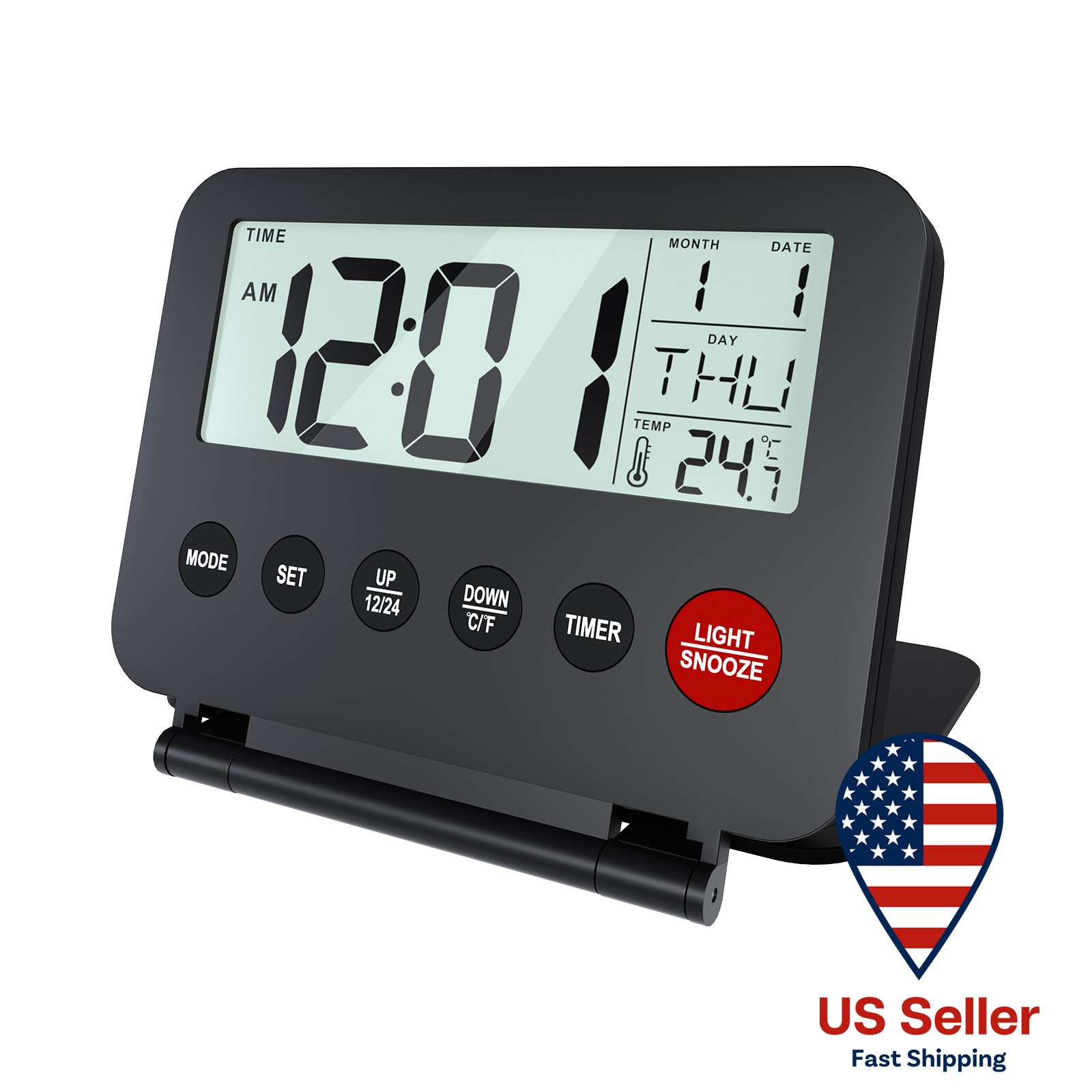 Battery&ldquo; Portable Alarm Clock For Travel&ldquo; Black