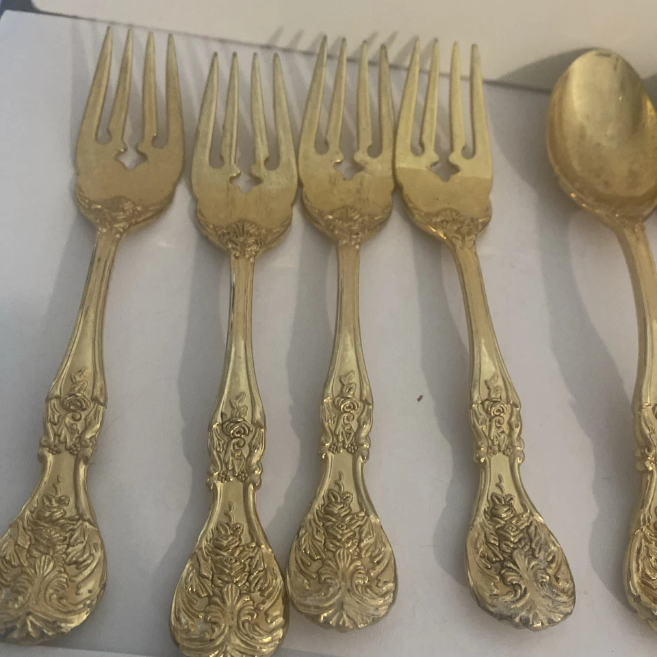 Vintage FB Rogers Golden Grand Antique  12 Piece Flatware Set Roses Ornate - Image 3 of 4