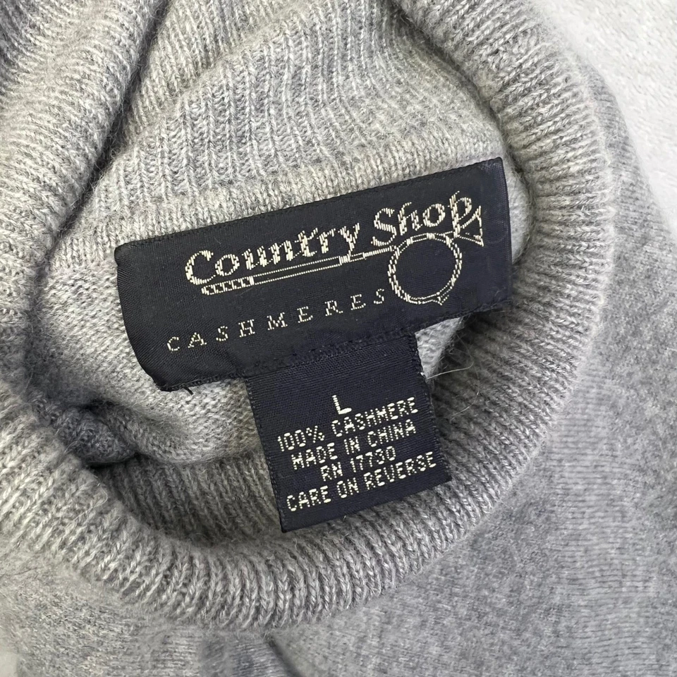 Suéter de cuello alto de cachemir Country Shop para mujer grande gris manga larga Foto 3 de 4