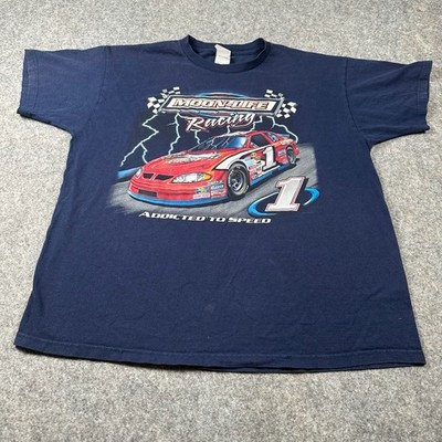 Vintage Moonlife Racing Shirt Mens XL Blue NASCAR Addicted to Speed Car Tee 90s