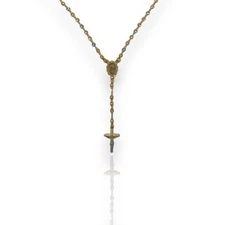 Diamond-Cut Cross Rosary Crucifix Chain Necklace 10K Tri-Color Gold