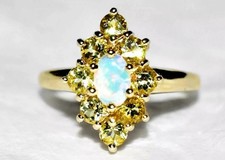 9ct Gold Australian Jelly Opal & Heliodor Cluster Ring 1.20ct N