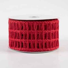 2.5" red Wired Jute Netting ribbon Christmas mesh windowpane 10 Yard roll
