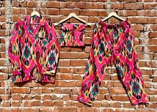 Indian Cotton Pink IKAT PJ Set Bridesmaid Pajama Set Women Nightwear Suit US