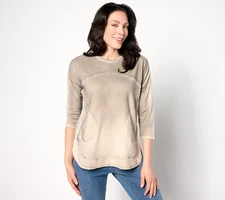 LOGO by Lori Goldstein Hand Dyed French Terry Dolman-Sleeve Shirt Cinder XXS New