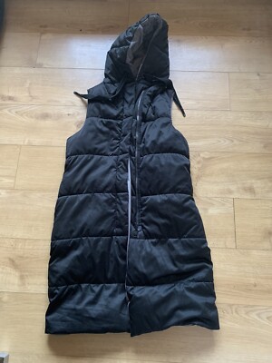 ZARA Black/Grey Hooded Gilet S Zip Reversible Puffer UK