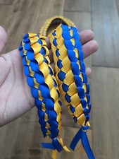 Gold  Royal Blue Side Ribbon Graduation Open Lei Custom orders available 