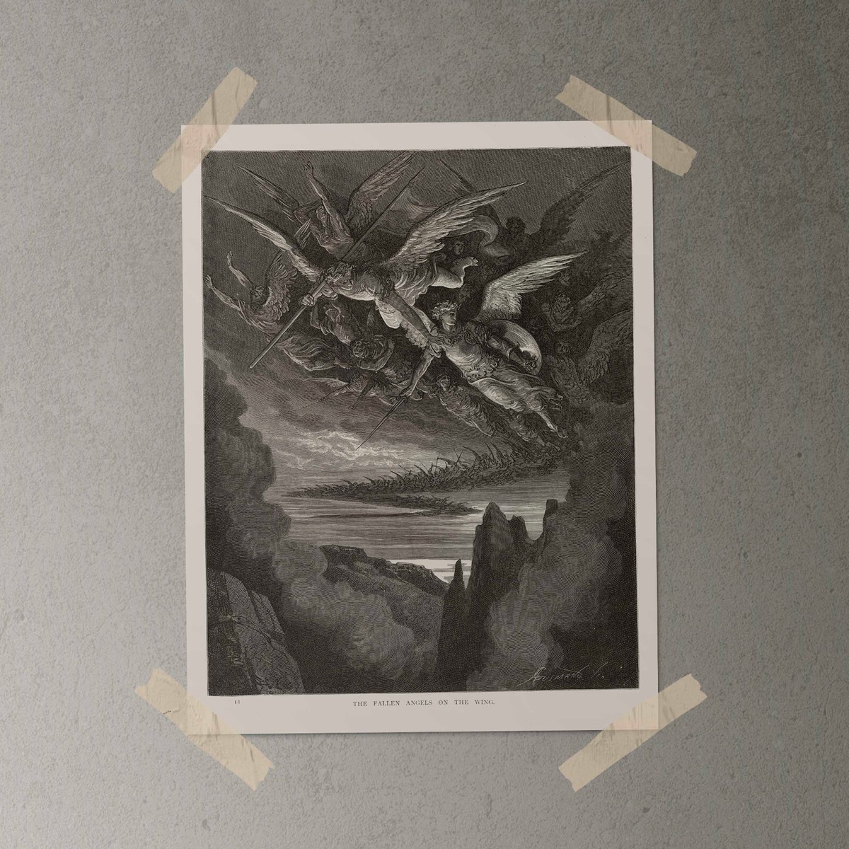 Gustave Dore THE FALLEN ANGELS (1891) Vintage Illustration 22x17