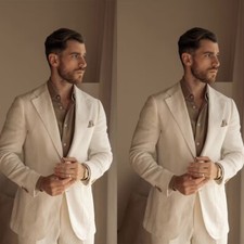 White Linen Men Suits 2 Pieces Summer Official Business Formal Wear Men Blazers