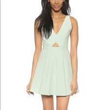 Alice Olivia Womens Dress Green Nina Box Pleat Fit Flare V Neck Cut Out Size 0