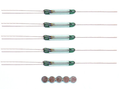 5x Reedkontakt Umschalter Ø2,5x14mm + 5x Magnet Ø3x1mm (Wechsler,Öffner,Reed)