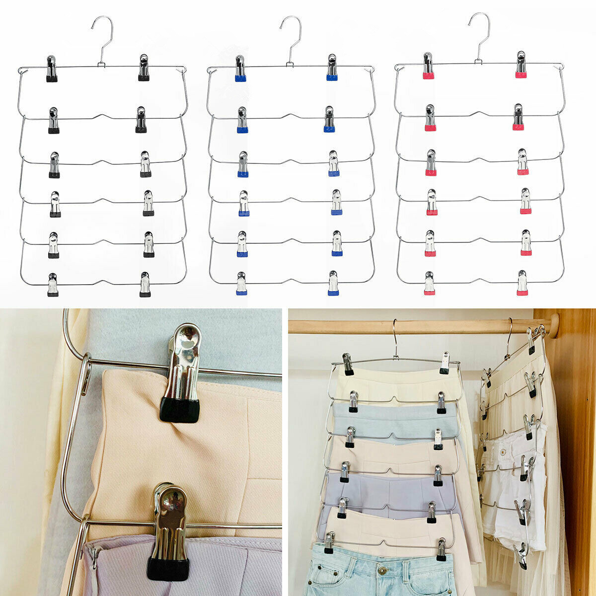 Clothes Pants Trouser Scarf Hanger Multi Layer Storage Rack Closet Space Saving