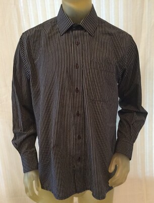 PETER ENGLAND Men's Shirt NUVO FIT Blue Striped Cotton Long