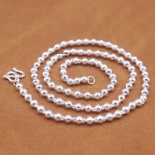 Collana da donna originale in argento fine 999 3 mm catena di perline rotonde 17,7 pollici L