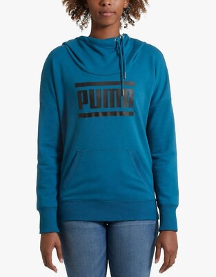 NWT Puma Womens Hoodie SMALL TEAL Pullover Long Sleeve Pockets