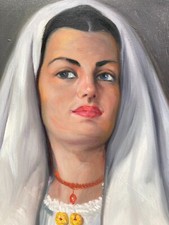 SARDEGNA-ARTE-RITRATTO DI DONNA IN COSTUME TIPICO-ARTISTA SARDO-DIPINTO MODERNO