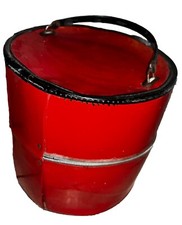 Vintage Ladies Hat Box Red Patent Leather With Handle 13 X 13