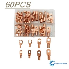 60x Battery Cable Ends Lugs Copper Ring Terminals Wire Connectors