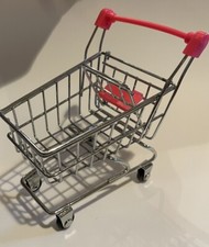 Dollhouse Barbie Doll Size METAL SHOPPING GROCERY CART Red Handle