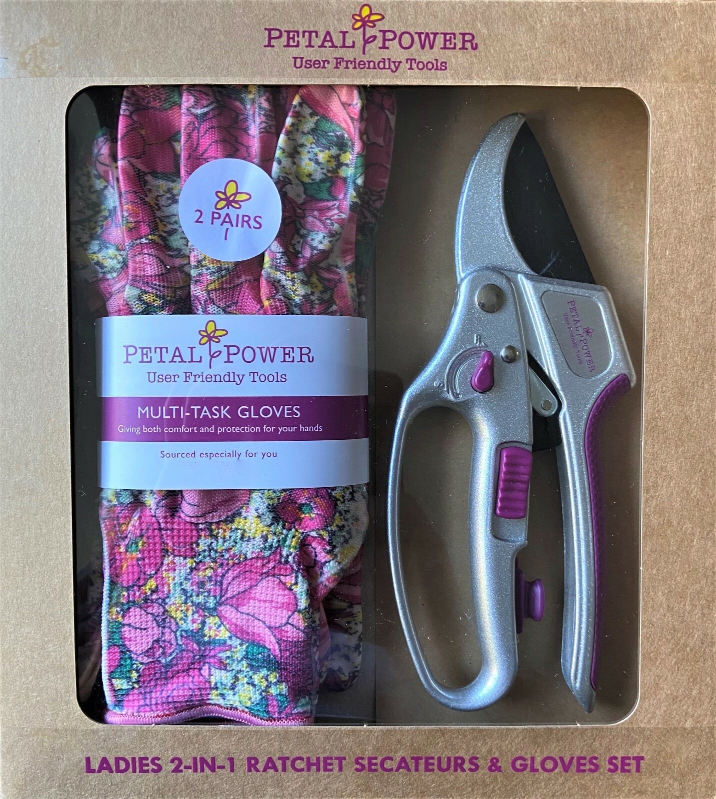 Ladies Garden Glove (2 Pairs) & Ratchet Secateurs (Great for weaker