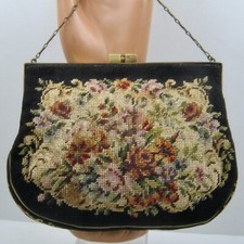 Early 1900s Austrian Needlepoint Handbag Floral Motif