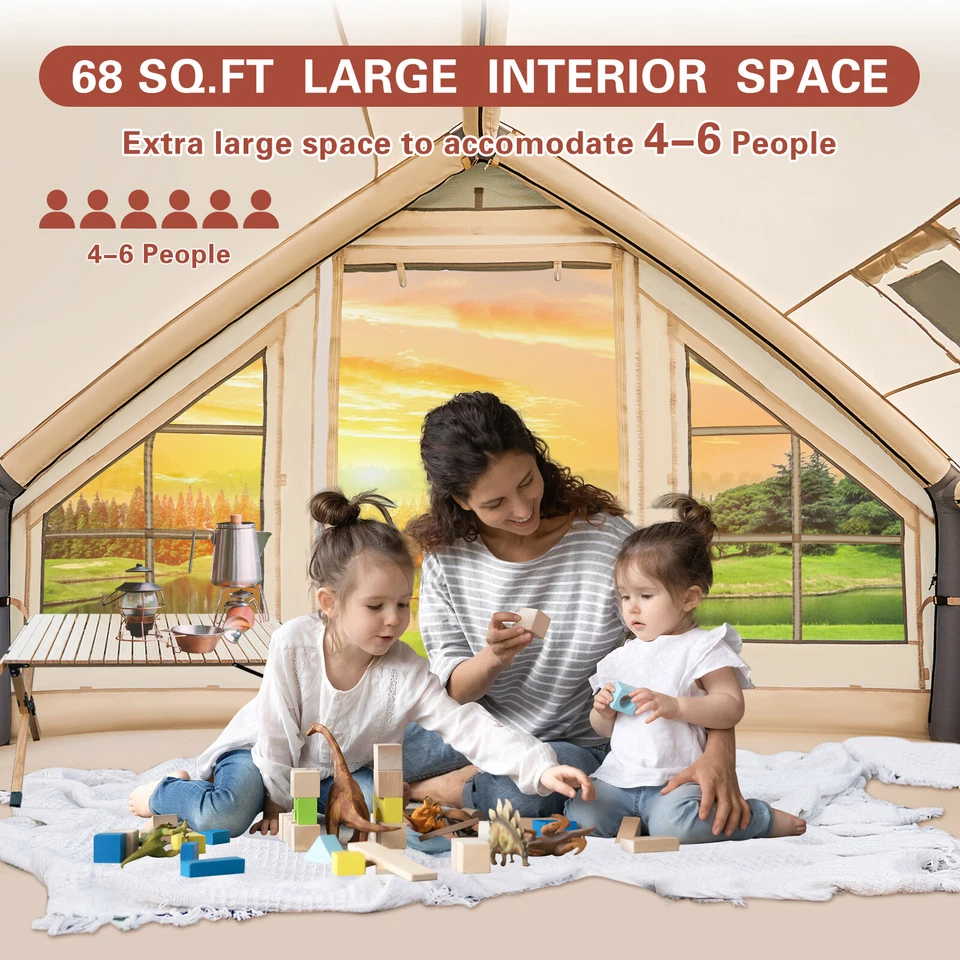 Inflatable Camping Tents for 6 Person Easy Setup Hot Tent Waterproof&UV-Protect - Image 3 of 4