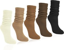 5 Pairs Slouchy Knit Cotton Tube Socks Knee High Boot Scrunch Socks for Women